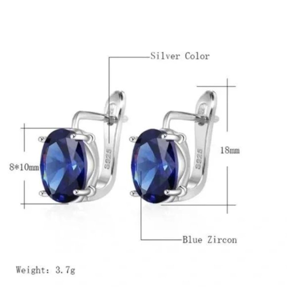 OVAL DARK BLUE DIAMOND 925 STERLING SILVER EARRINGS, CUTE EARRINGS, WOW EARRINGS - Picture 3 of 3